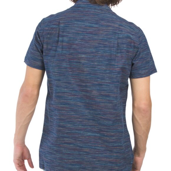 NEW SCOTCH & SODA Linen Blend Spaced Out Horizontal Striped Shirt Navy 267mn - Picture 2 of 5